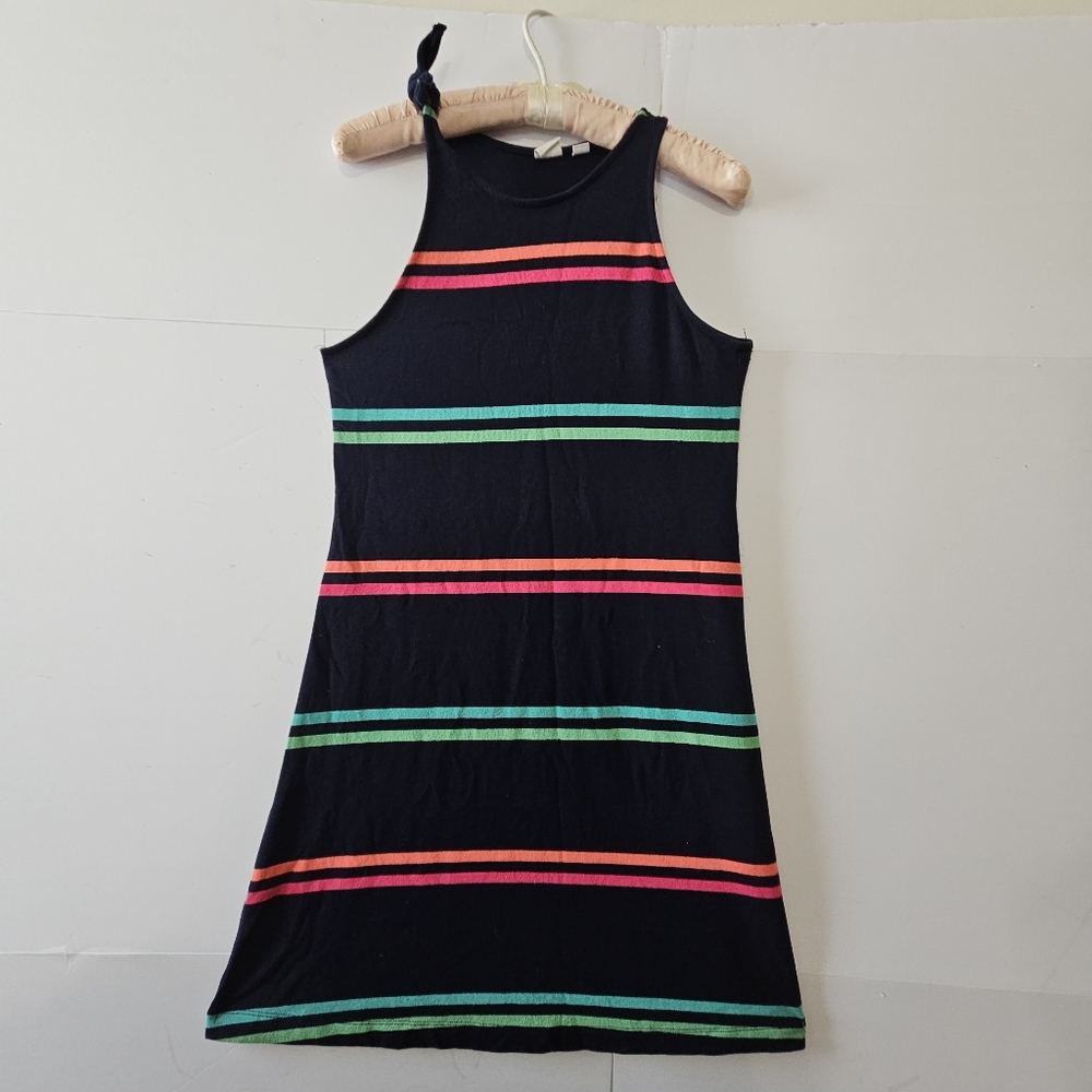 Gap Size XS Black Dark Navy Blue Multi-Colored Striped Tank Dress Long Shirt wit
